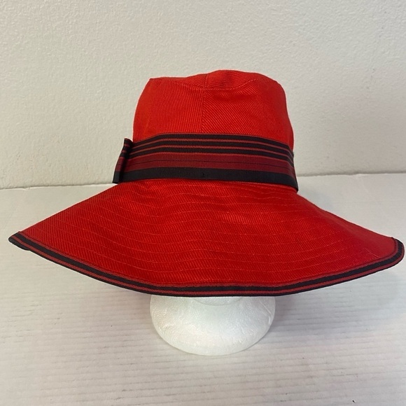 Nordstrom Red Wide Brim Canvas Sun Hat W/ Ribbon Band OS - Picture 2 of 7